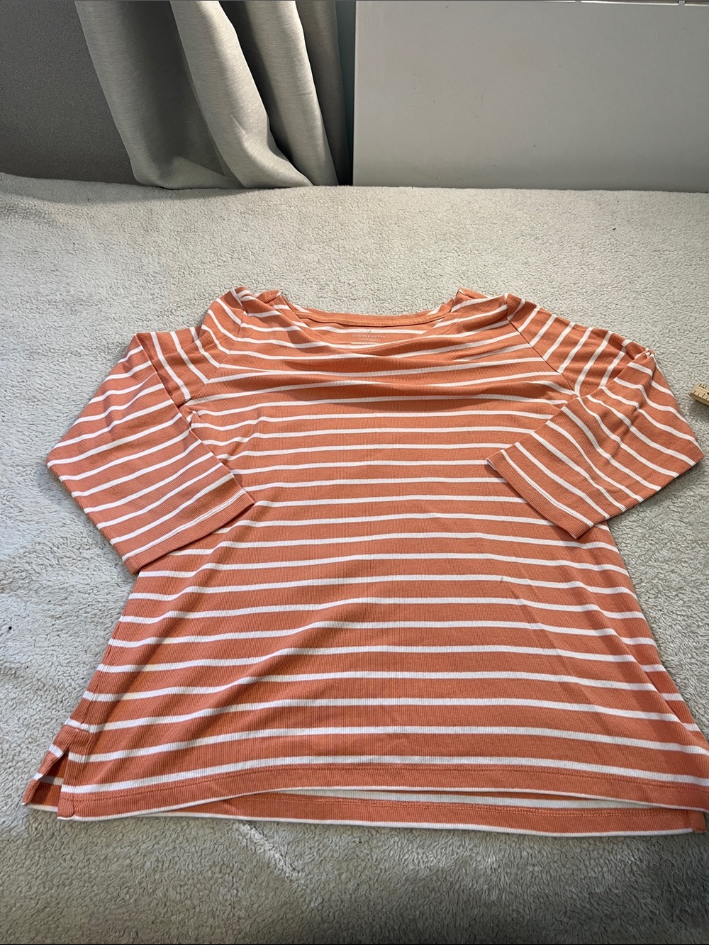 Denver Hayes Coral and White Striped Boatneck Tee A024